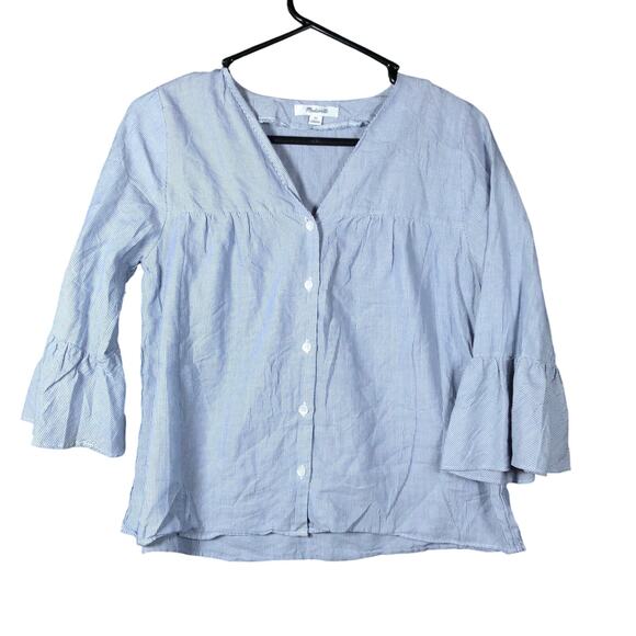 Madewell Womens Shirt Blue White Veranda Bell Sleeve Button Down XS - Picture 1 of 12